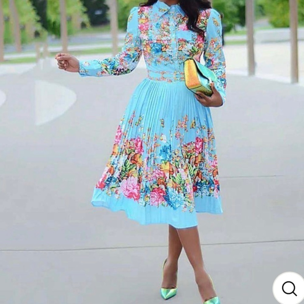 Plus Size Floral Buckle Lapel Collar Dress -  XL (runs small)​​​​​​